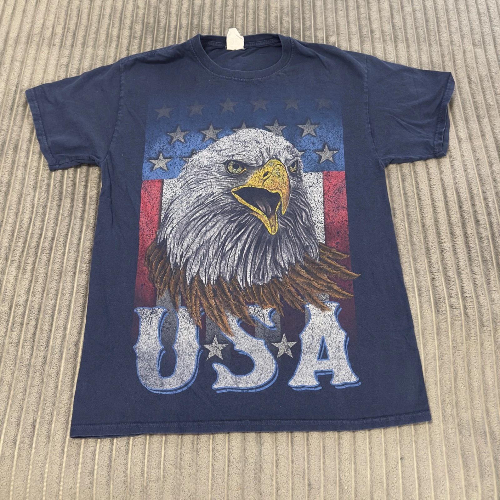 

Y2K USA Eagle T-Shirt Adults M Navy Blue Graphic American Flag Retro Grunge L