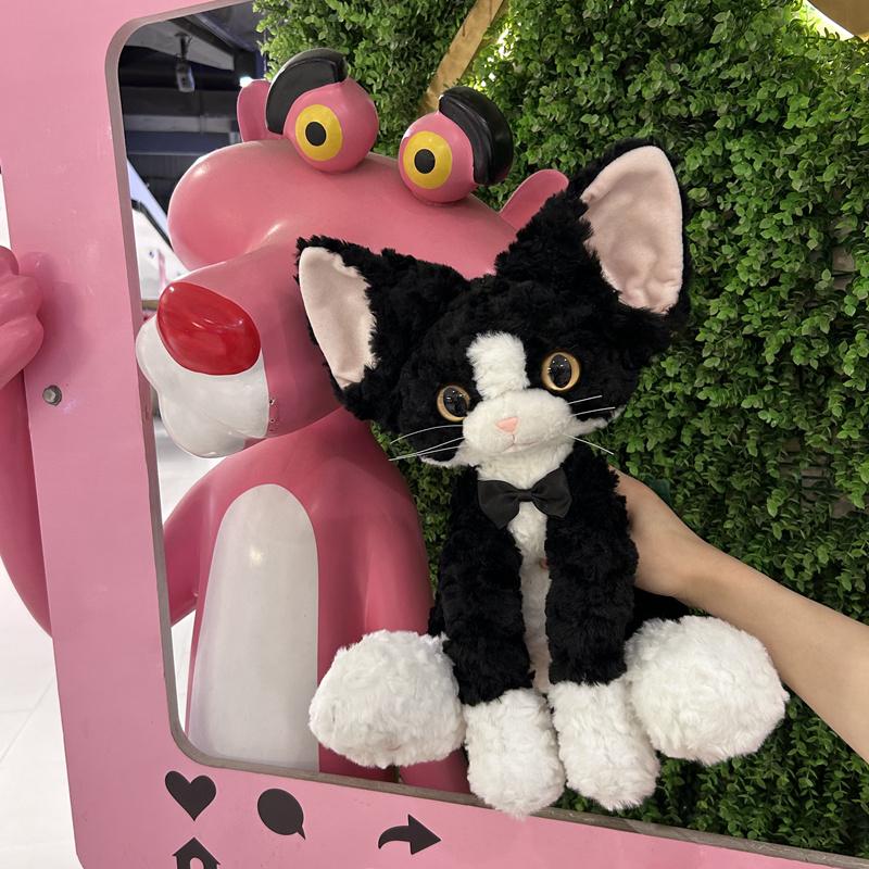 

Cute Black Cat Plush Toys Pillow Khaki Curly KUKI Black Cat Devon Rex Doll Stuffed Animals Festive Gifts For Kids Birthday Girls