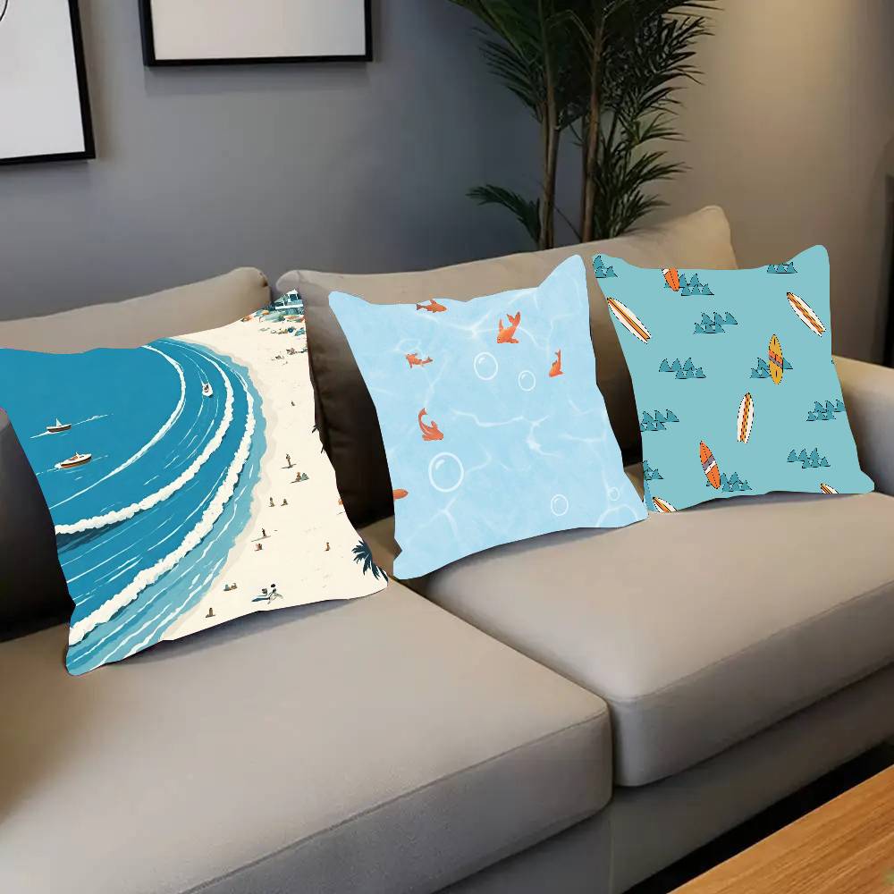 Vintage Maritime Surfing Beach Pillow Case Fashion Square Pillowcase Bedroom Sofa Room Ins Decoration Leisure