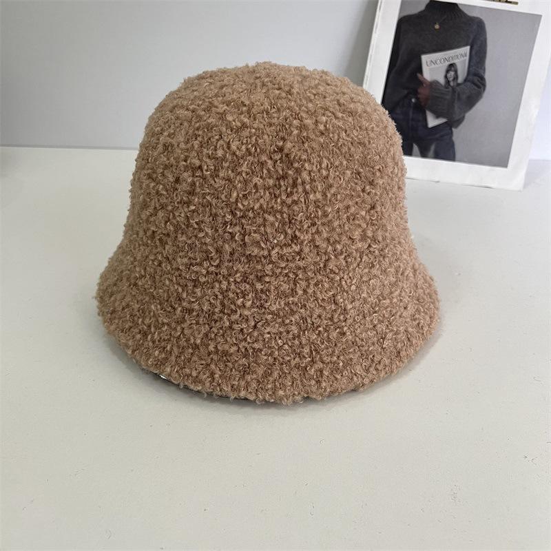 

Шапка-панама из овечьей шерсти женская осенне-зимняя однотонная универсальная панама простая панама для лица для путешествий M（56-58cm）