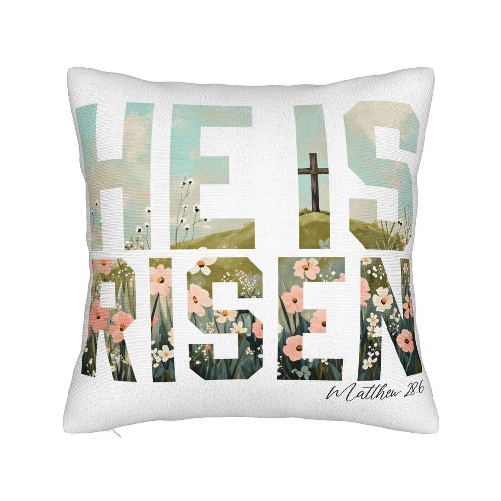 Pillow Cover He Is Risen Boho Easter Christian Jesus Vintage Pillow Case For Sofa Bedroom Home Decor Pillowcases