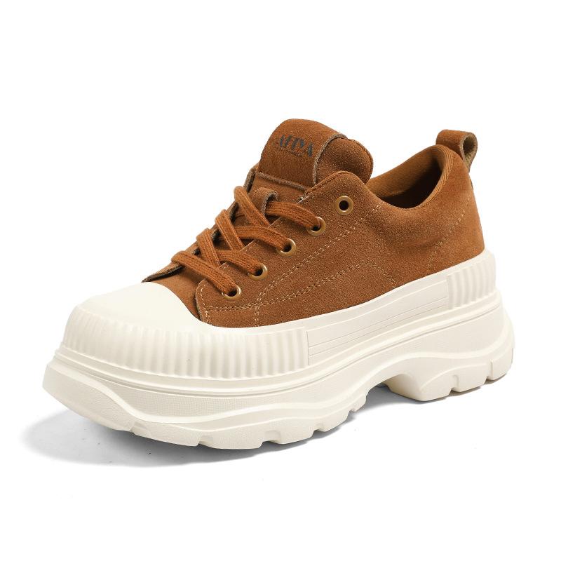 Frosted Leather Thick Baseplate Shoes, High and Thin Ins Tide Casual Shoes In Spring and Autumn