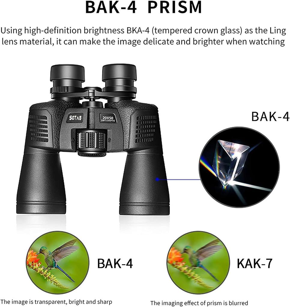 Waterproof 20x50 Binoculars for Powerful and Waterproof FMC BAK4 Prism Durable and Clear Binoculars for Bird Watching Hunting Traveling Outdoor Sports
