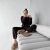 Ins Style Women's Clothing Hit Pure Color Thick Velvet Warm Long-sleeved Top Trouser Set