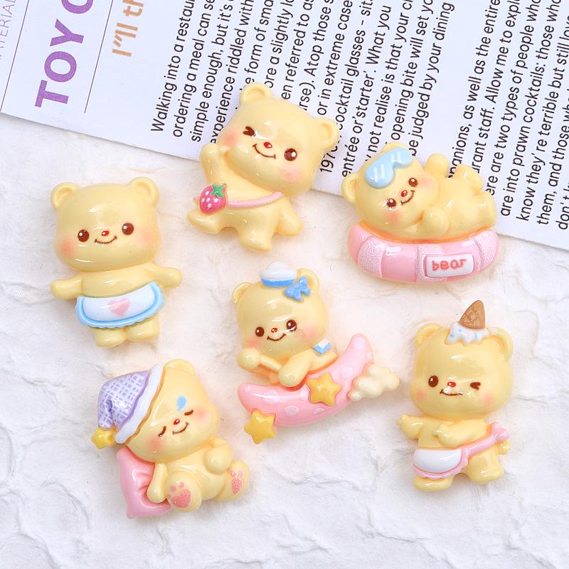 Sleepy Bear Cartoon Charms & Hair Clips - DIY Resin Shoe Decorations