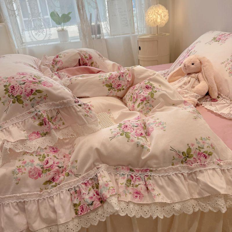 Cotton Bedding Four-piece Set Lace Quilt Cover Bed Sheet Pillowcase