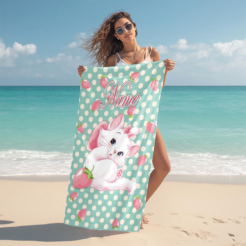 Personalized Cheshire Cat Hearts Theme Beach Towel Microfiber Beach Towel Thin Absorbent for Beach Swimming Yoga Bath Sports. 0910353