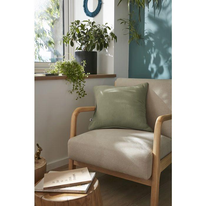 Coussin déhoussable 45 x 45 cm GAIA Romarin – Gaze de coton avec passepoil élégant
