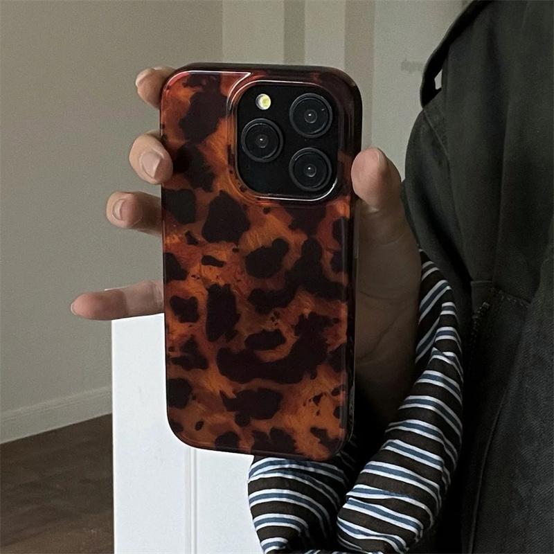 Black Brown Leopard Shockproof Phone Case for IPhone 17 11 12 13 14 15 16 Pro Max XR XS X 7 8 Plus SE2 16e Vortex Pattern  Cover