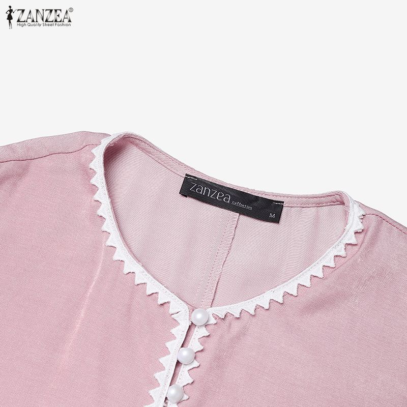 ZANZEA Womens Casual Round Neck Summer Short Sleeve Dress