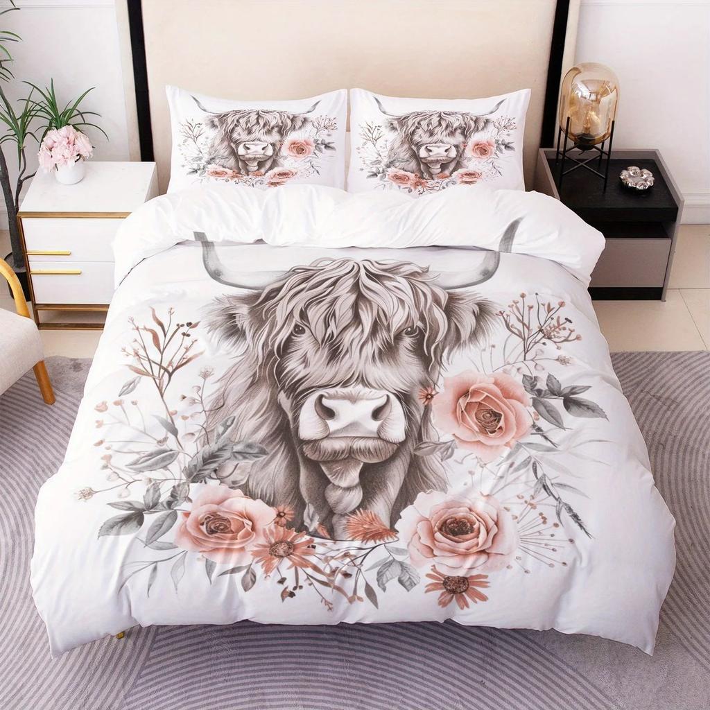 Highland Cattle Duvet Covet Set 3D Print Bedding Set Twin Queen Double Size Duvet Cover Set Pillowcase No Sheet Festival Decor