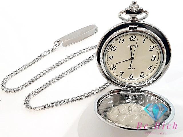 SEIKO ALBA Pocket Watch White SS GP Plated Analog Quartz QZ ALBA ht5745 V721-0A20 [ d]