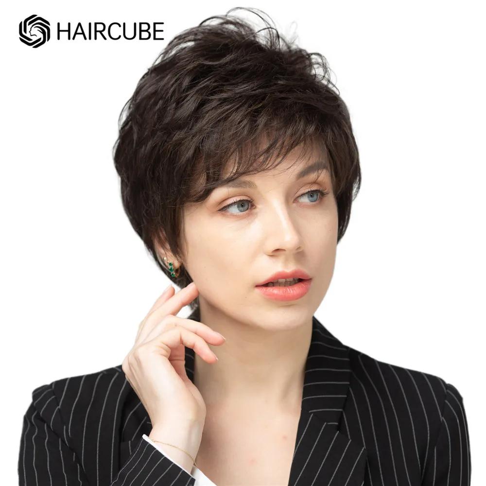 HAIRCUBE Silver Gray Easy Care Wigs Pixie Cut Human Hair Wigs for Women Pretty Short Wigs for Women Natural Realistic