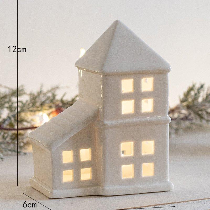 LED Light Up Ceramics Village House Figurine Glowing Porcelain Statue Christmas Ornament Festival Desktop Home Decor