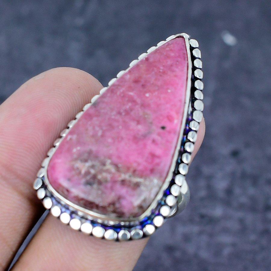 Natural Rhodonite Gemstone Handmade 925 Sterling Silver Jewelry Ring Size 8 Z2b65