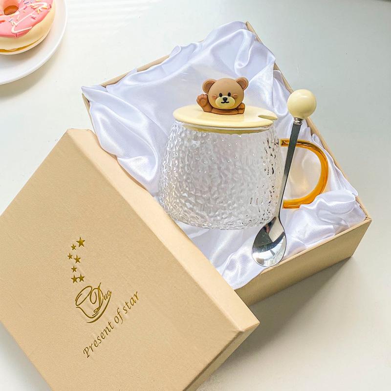 Hochwertiges süßes Bärenglas mit Deckel Löffeltasse für Mädchen zum Wassertrinken Becher mit großer Kapazität Kaffeetasse für Paare