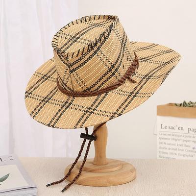 Straw Hat Men's Big Eaves Western Cowboy Hat Big Head Circumference Summer Sun Protection Visor Hat Medium and Old Sun Hat