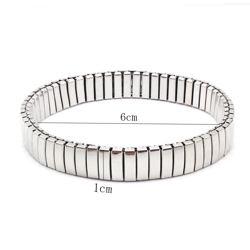 Women Men Stainless Steel Jewelry Elastic Bracelet For Unisex Metal Stripe Linked Bangle Silver Color