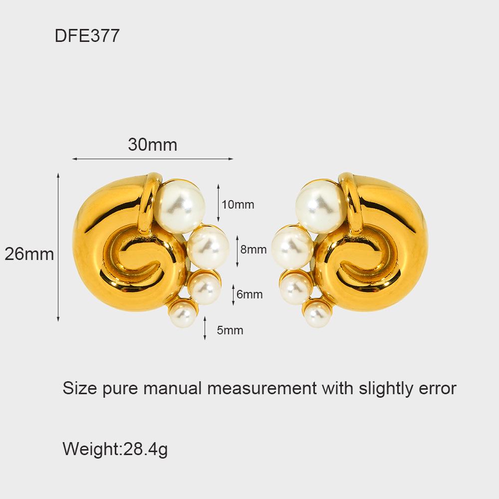 

2024 Пляжный стиль Позолоченные 18к серьги-пусеты из нержавеющей стали с ракушками и жемчугом - Водонепроницаемые