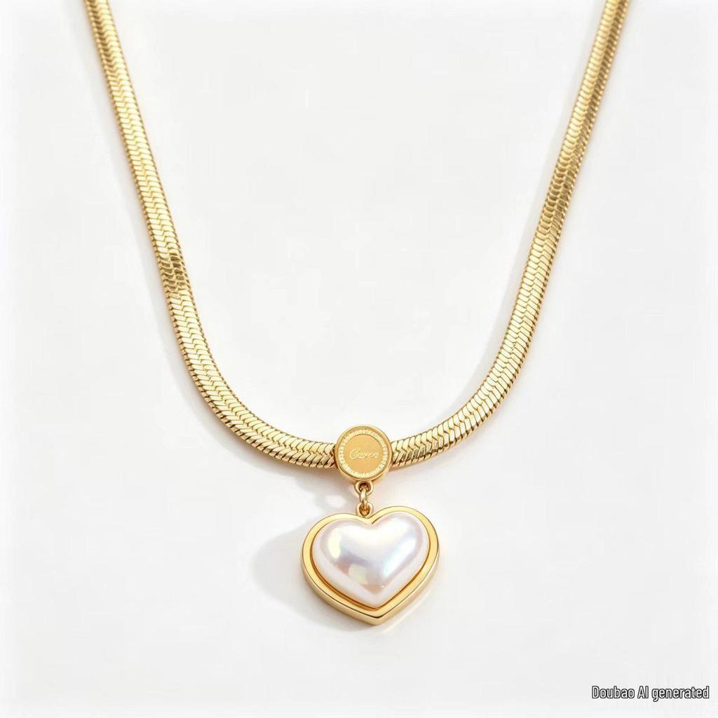 Stylish Pearl Heart Titanium Steel Necklace for Women, Colorfast, Cool Clavicle Chain