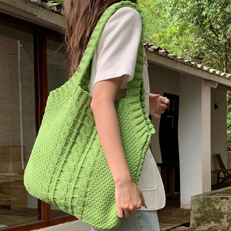 Literary Retro Knitting Bag Large Capacity Knitting Bag Twist Handbag Tote Bag Crossbody Bag Senior Ladies Bag