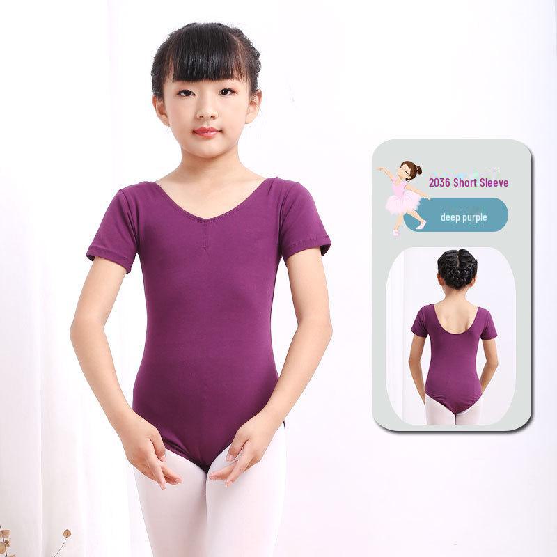 

Летний комбинезон для девочек с короткими рукавами для гимнастики и танцев 2036, 150cm фиолетовый