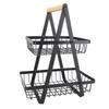 Fruit Basket Holder Black Hollow Design Multifunctional Iron 2 Tier Fruit Storage Shelf for Living Room Kitchen Dining
