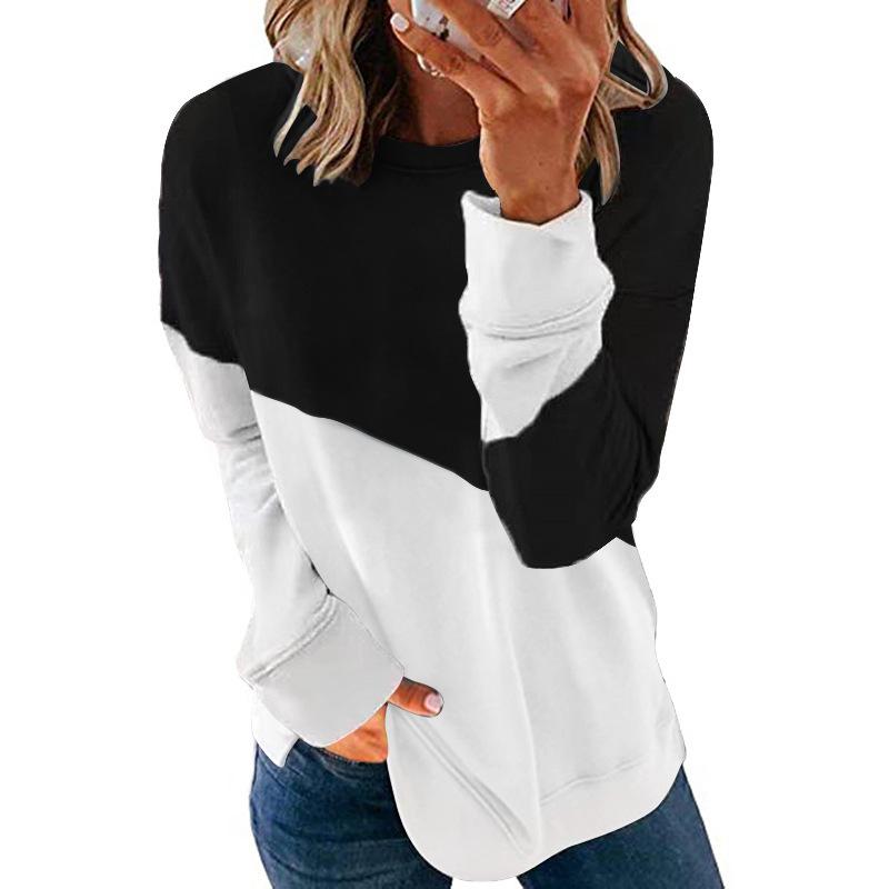 Women's Crew Neck Long Sleeve Loose Fit Sweatshirt Colorblock Casual Pullover Top