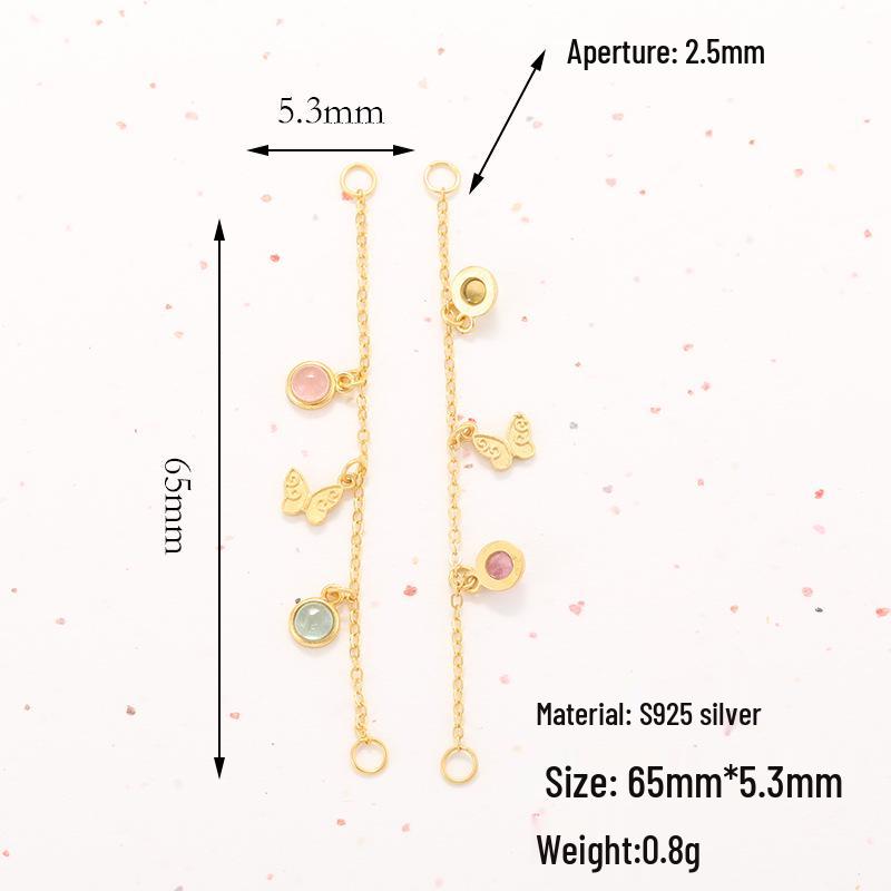 S925 Sterling Silver Tourmaline Inlaid Earrings, Chains, Charms, Bracelet & Necklace DIY Accessories T12