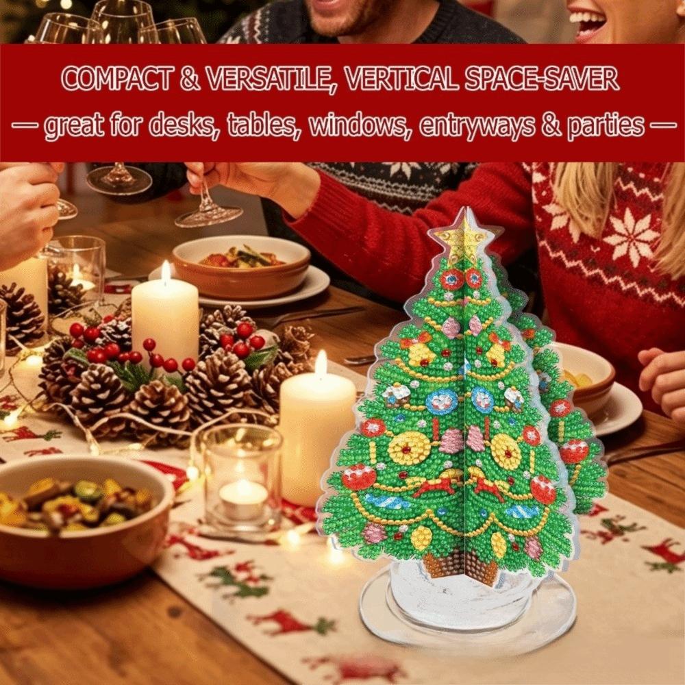 DIY Art Diamond Christmas Tree Kit Handmade Rotatable Rhinestone Painting Kit Acrylic Tabletop Ornaments Christmas Decor