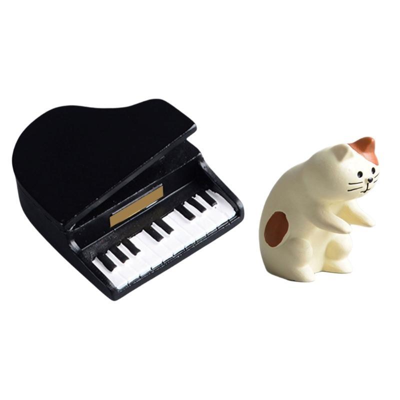 652F Mini Katzen Pianisten Skulpturen Set 2 Stück Katzen und Klavier Miniaturmodelle Ornamente für Auto Armaturenbretter und Bürodekorationen