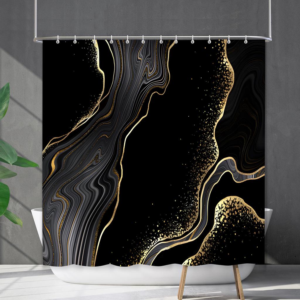 Shower Curtain Waterproof And Mildew-Proof Marble Pattern Bathroom Curtain Shower Curtain Partition Curtain Free Of Punching