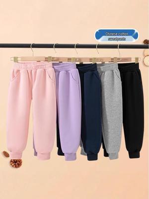 2025 Stylish Boys' and Girls' Solid Color Sweatpants with Ribbed Cuffs for Autumn and Winter
