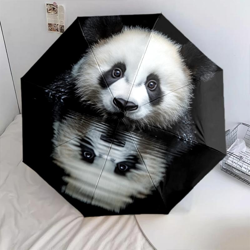 Panda Close-up pattern, automatic folding umbrella, portable and foldable design, 8 ribs, a Christmas or birthday gift.