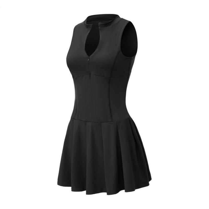 Womens Seamless Zipper Sport Dress With Built-in Shorts Tennis Running Yoga Outdoor Fitness