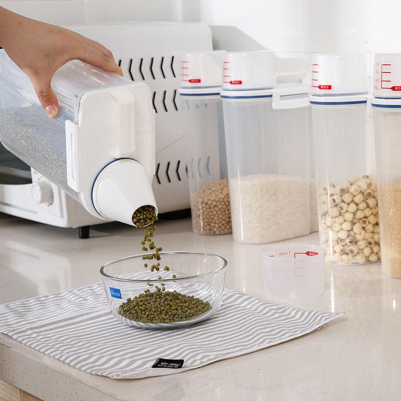 Japanese Airtight Storage Container - Plastic Rice & Grain Bin with Measuring Cup, Pet Food Canister (Anti-Moisture/Pest Proof)