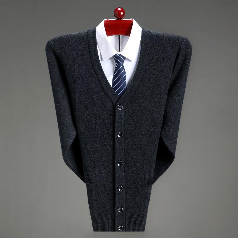 Brandneuer Herren Winter Kaschmir Cardigan: Mid-Age Dad Stil, Dicker Business Wollpullovermantel