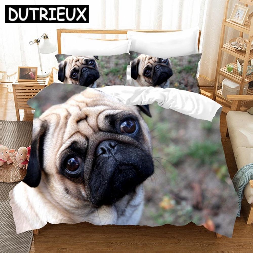 

Милые мопсы 3D пододеяльник King Size с изображением животных и собак, черно-белый пододеяльник, наволочка, комплект постельного белья на заказ, детский комплект постельного белья EU single(135x200cm)