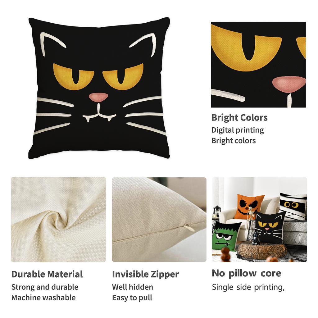 1/4Pcs Halloween Pillowcase, Halloween Orange Fun Emoji Cushion Cover, Decorative Sofa, Living Room, Bedroom Cushion Cover