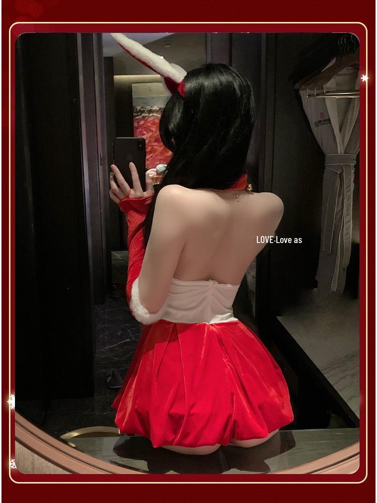 Bunny Girl Lace-Up Nightwear: Lingerie Pajamas with Removable Bow for New Year & Christmas