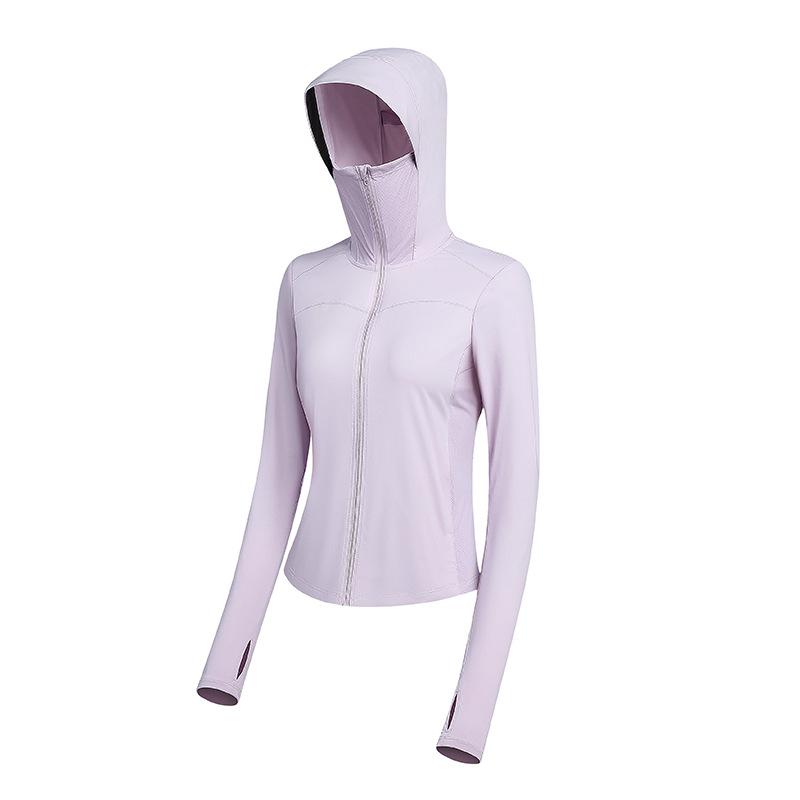 Short sunscreen clothing Slim-fitting stand-up collar sports jacket Women's waist light and cold silk cool outdoor hooded sunscreen clothing