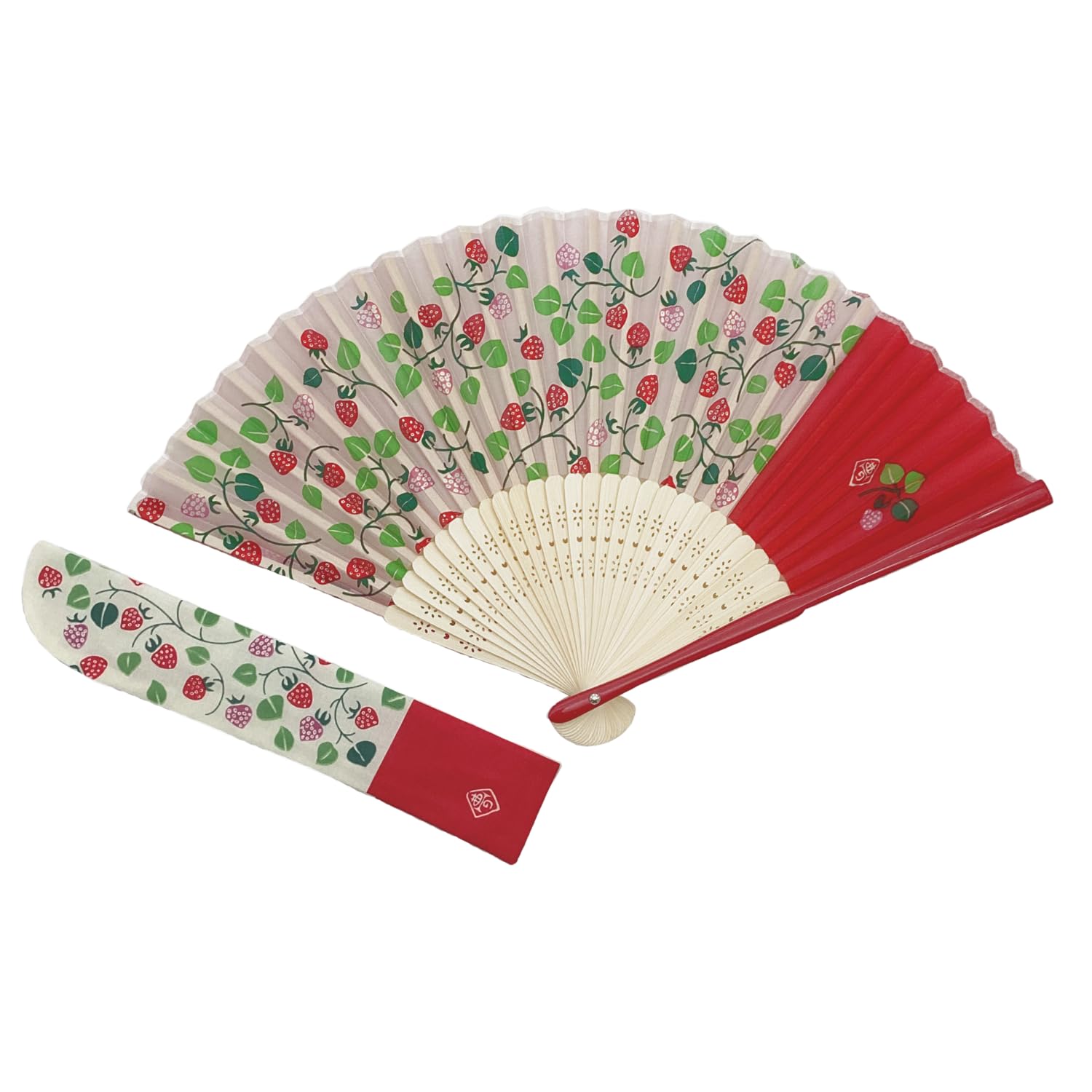 

Kyosuke Silk Fan with featuring a Takehisa Yumeji strawberry approximately 21cm in Suitable for women and A great souvenir or Japanese craft Pouch,