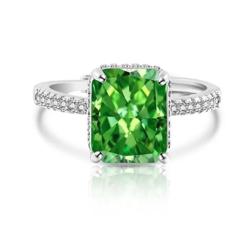 Main Stone 8 * 10MM Rectangle Color Ice Flower Cut High Carbon Diamond 925 Sterling Silver Light Luxury Fashion Women's Ring