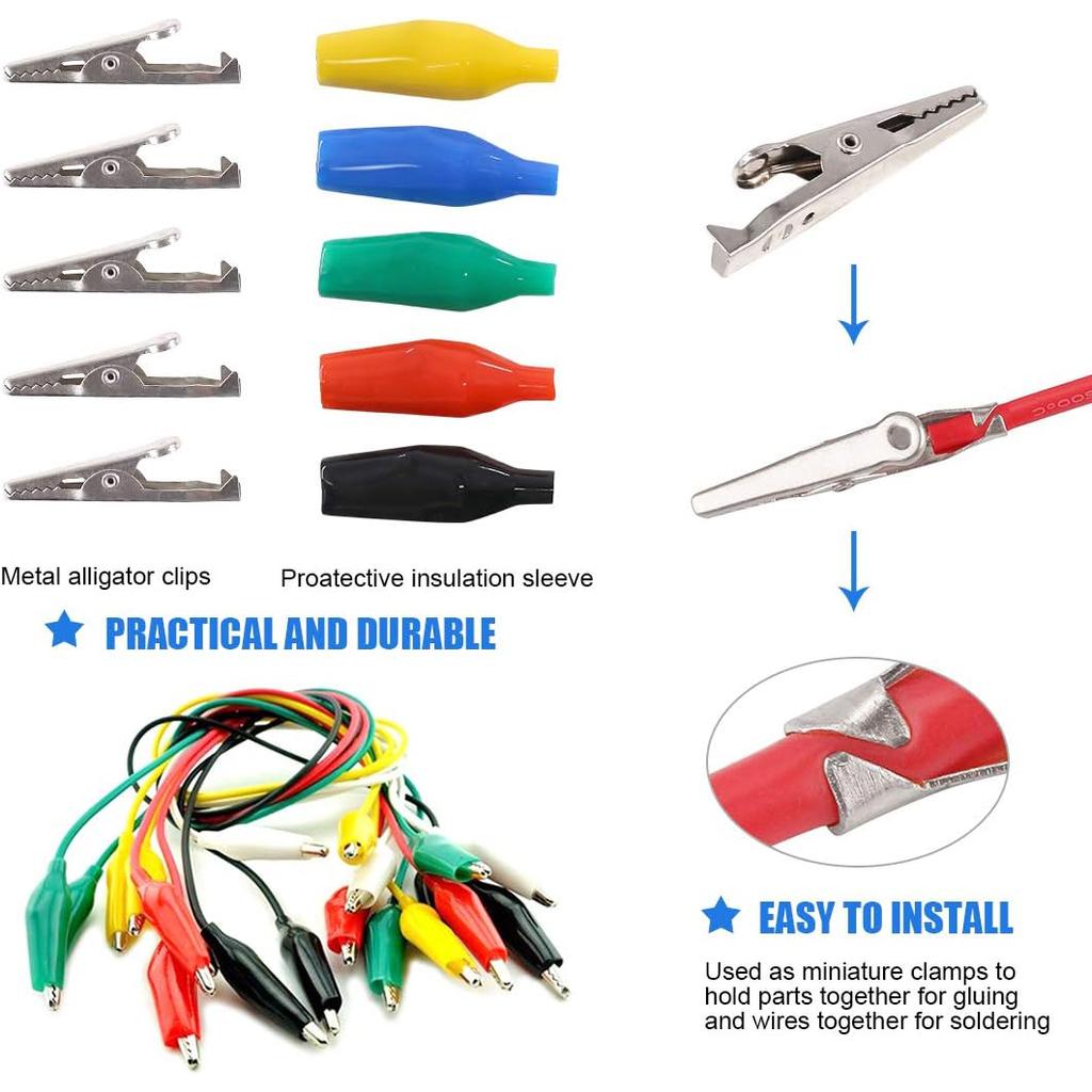 20Pcs 1.1''/28mm Alligator Clips Crocodile Electrical Test Clamps Jumper Helper Color Protective Insulation Cover for Laboratory