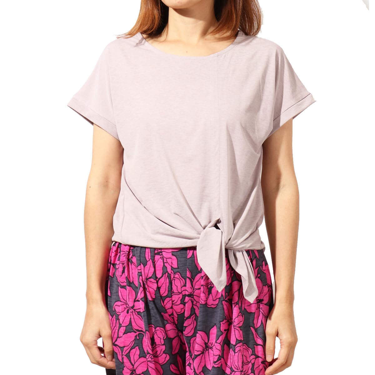 

one Yoga Top with Asymmetrical Ribbon Lilac Gray Pane(t) Women s Tie,