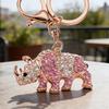 Keychain Pendant 3D Cartoon Rhinoceros Design Sparkling Rhinestones Inlaid Key Chain with Lobster Clasp Key Ring Bags Accessories