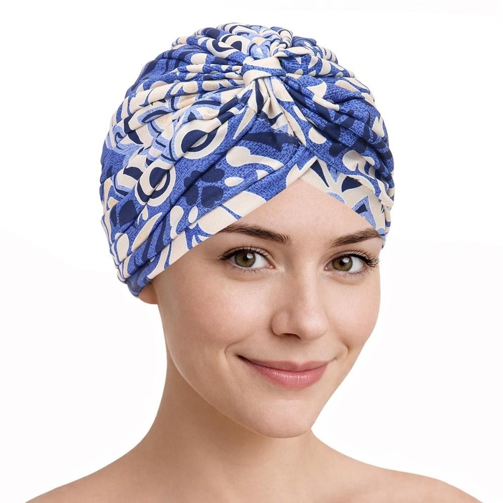 Indian Print Hijab Caps Pleated Knotted Style Twist Knot Turban Hat Wrap Soft Comfortable Floral Head Wrap Women Headwear