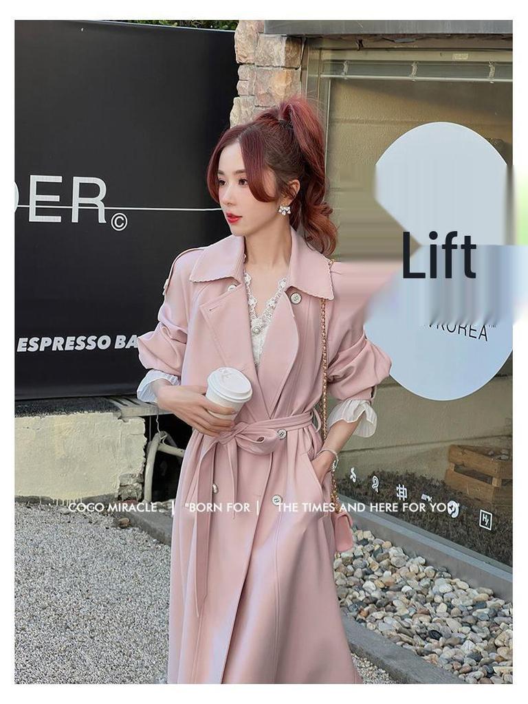 Women's Purple Double-Breasted Trench Coat - Korean Style Spring & Autumn Fashion, Casual Loose Mid-Length Design (2025)