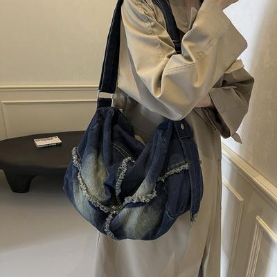 Retro Old Denim Underarm Bag Women's 2025 New Large-capacity Denim Shoulder Bag Simple Casual Messenger Bag