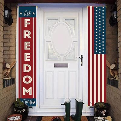 2PCS 4th of July Patriotic Decor – Hanging American Flags & Banners Set, Vibrant Red/White/Blue, Durable for Indoor & Outdoor Parties